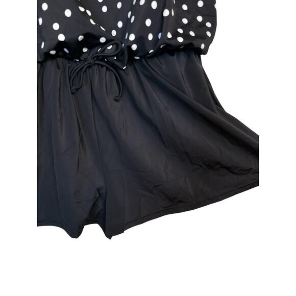Swim Solutions Women's Polka Dot One Piece Swim Romper Size 16W Black White NWT - Picture 9 of 12